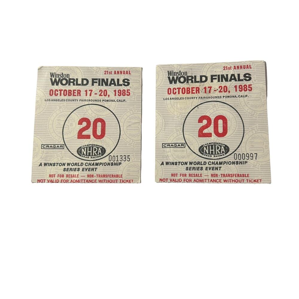 Vtg 80's Lot of 2 1985 NHRA WINSTON WORLD FINALS 3.5"x 3" TICKET STUBS HOT ROD